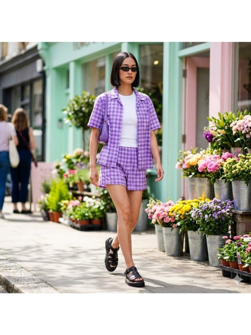 Emma Mulholland Holiday Kokomo Purple Checker Plaid Top & Shorts Set Medium